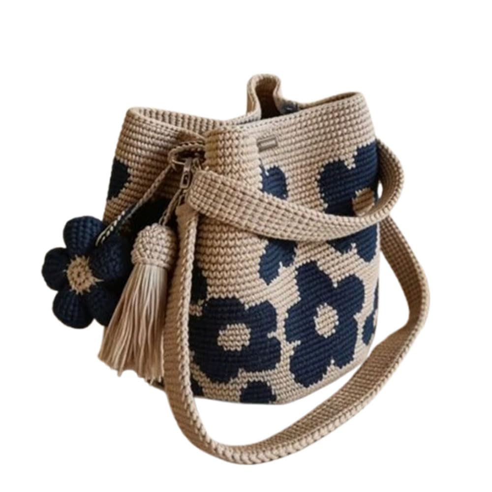 Handmade Crochet Flower Tote Bag – Boho 3D Flower & Tassel Shoulder Bag, Lightweight Beach Tote for Women