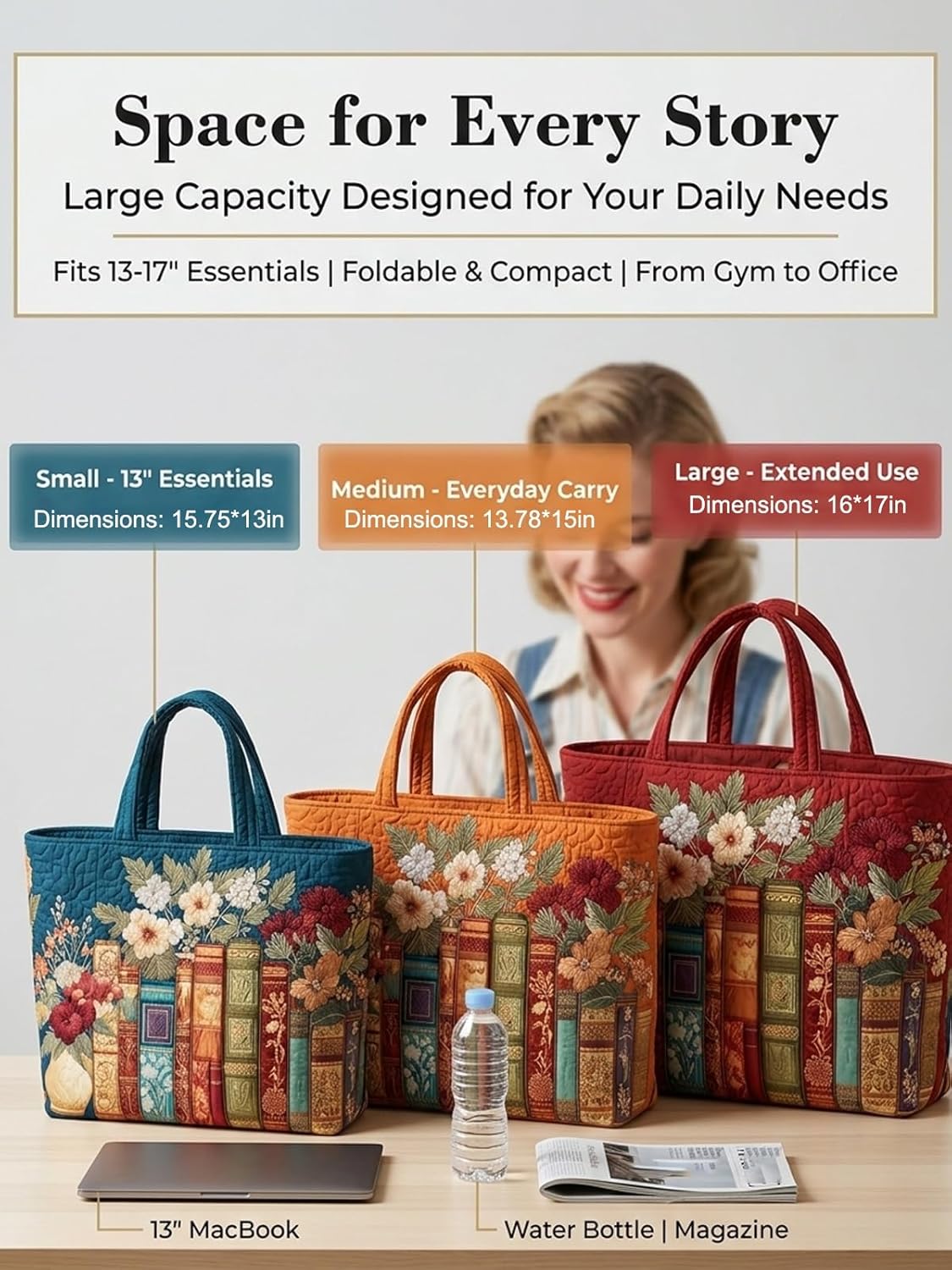 Small Quilted Tote Bag for Women, Vintage Quilt Purse Unique Large Capacity Foldable Shoulder Bag Daily Hobo Bags