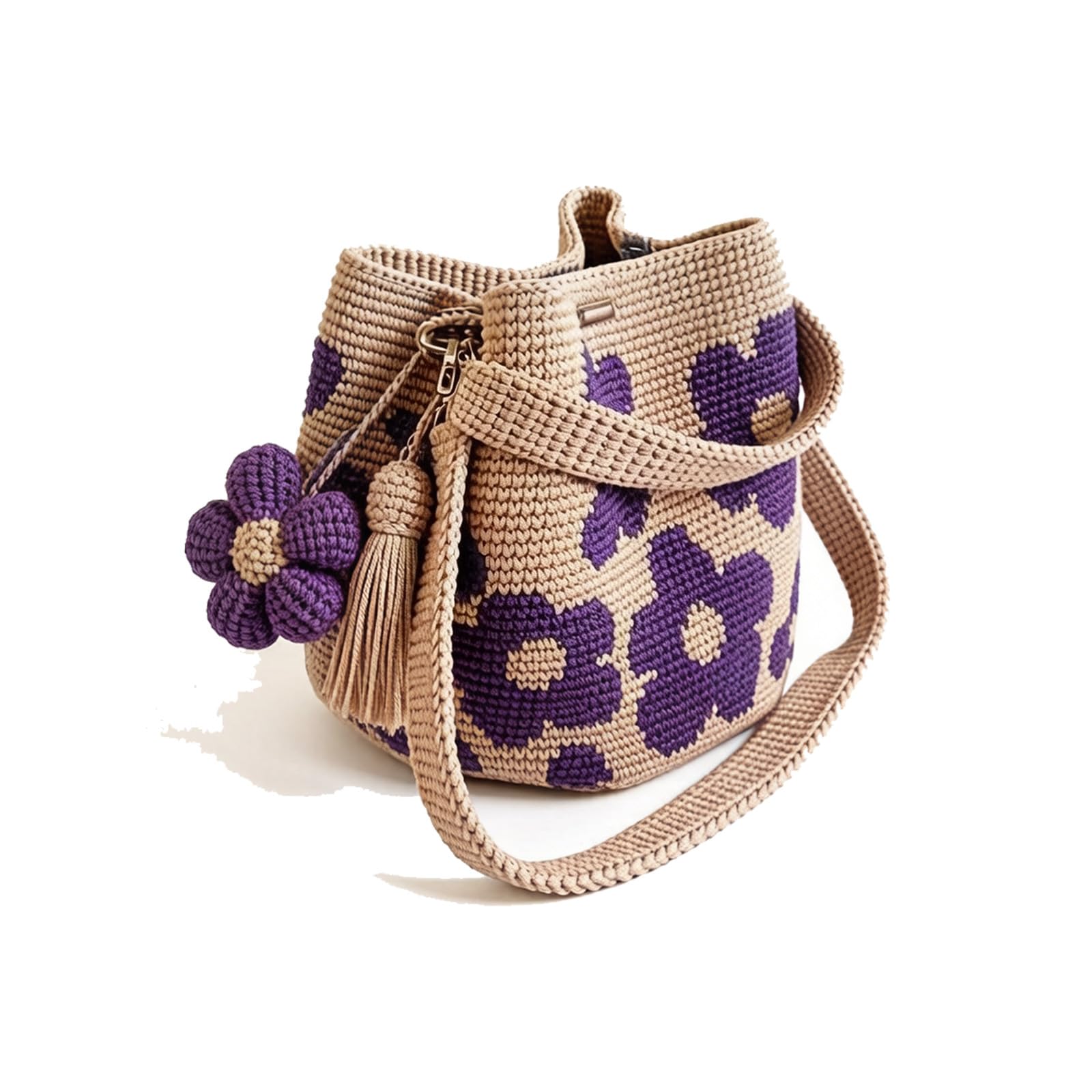 Handmade Crochet Flower Tote, Crochet Tote Bag for Women, Boho Floral Woven Beach Bags for Shopping, Beach, Travel, Daily Use
