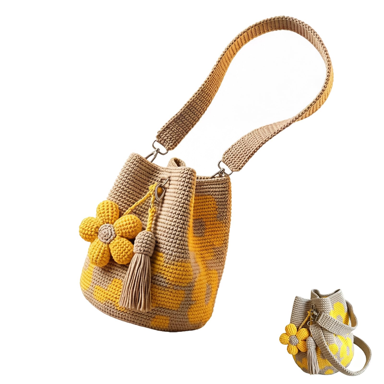 Handmade Crochet Flower Tote, Crochet Tote Bag for Women, Boho Floral Woven Beach Bags for Shopping, Beach, Travel, Daily Use