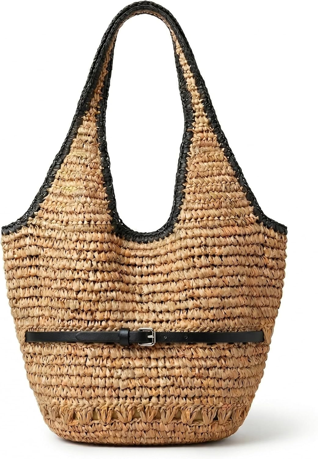 YXILEE Straw Bags For Women M Travel Straw Totes Bag Woven Summer Handmade Shoulder Bag Handbag (Black)