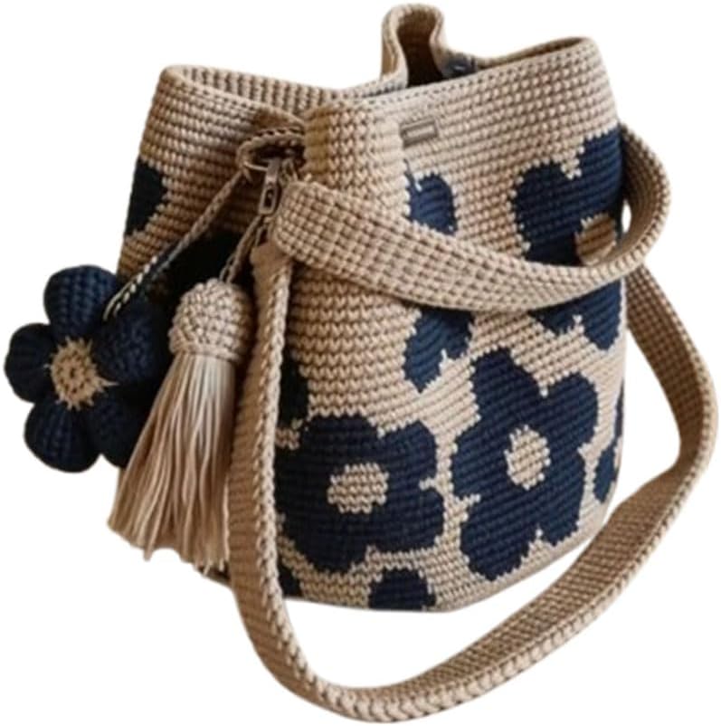 Handmade Crochet Flower Tote Bag – Boho 3D Flower & Tassel Shoulder Bag, Lightweight Beach Tote for Women
