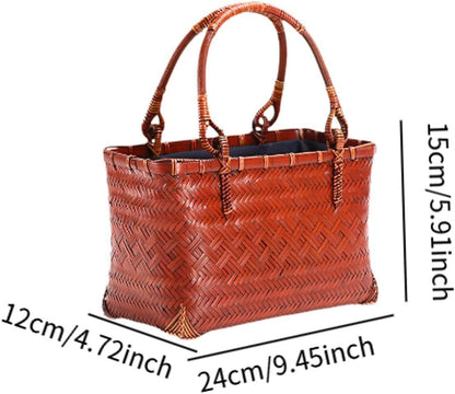 Women Tote Bag - Handcrafted Bamboo Woven Pouch Basket for Camping, Party, Hiking, Spring - Style C: 24x12x15cm (9.5x4.7x5.9 inch)