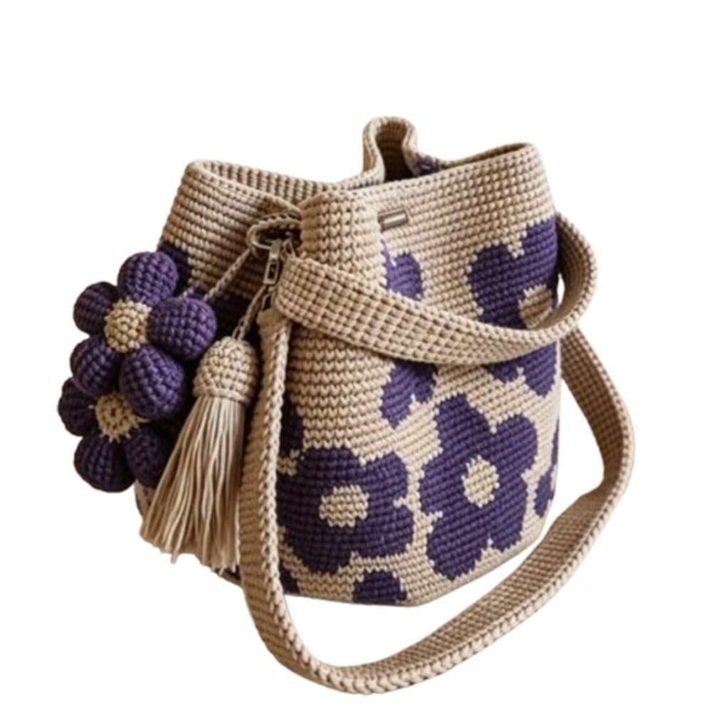 Handmade Crochet Flower Tote Bag – Boho 3D Flower & Tassel Shoulder Bag, Lightweight Beach Tote for Women