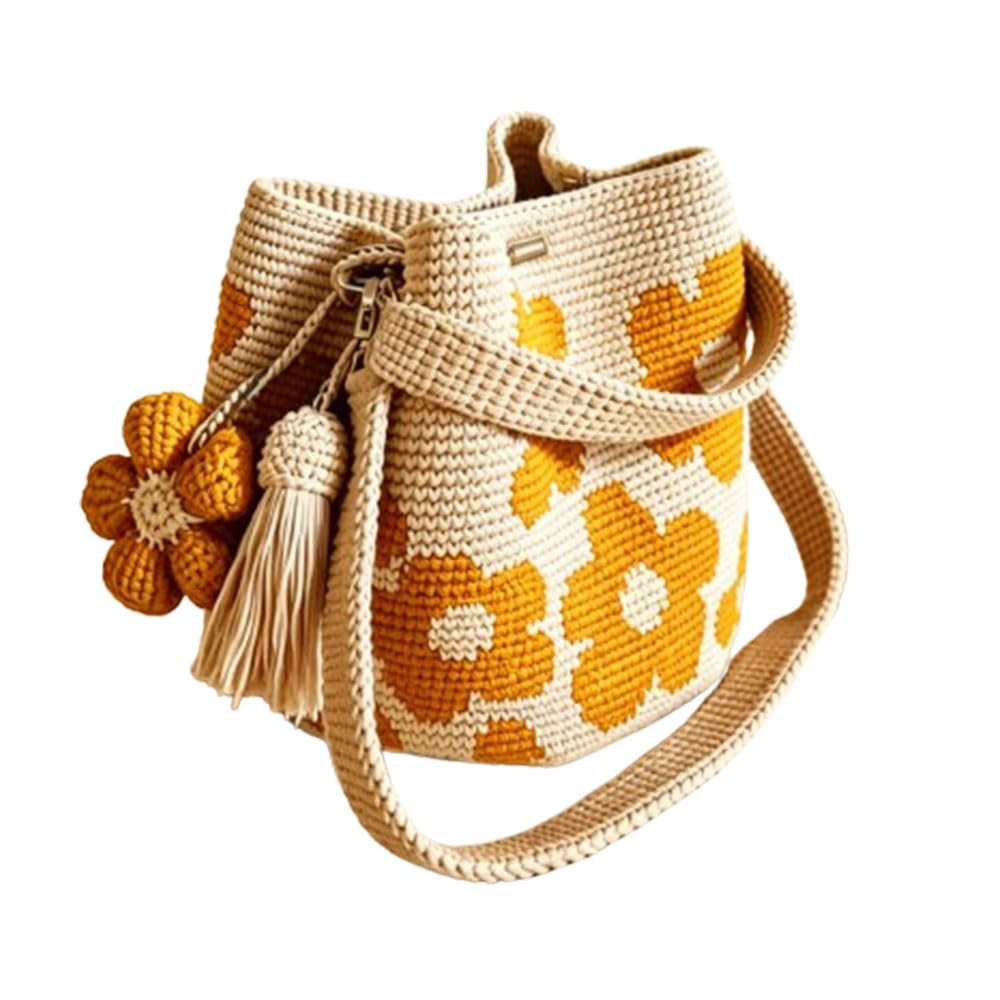 Handmade Crochet Flower Tote Bag – Boho 3D Flower & Tassel Shoulder Bag, Lightweight Beach Tote for Women