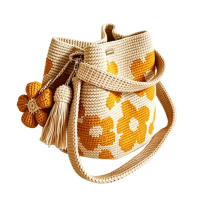 Handmade Crochet Flower Tote Bag – Boho 3D Flower & Tassel Shoulder Bag, Lightweight Beach Tote for Women