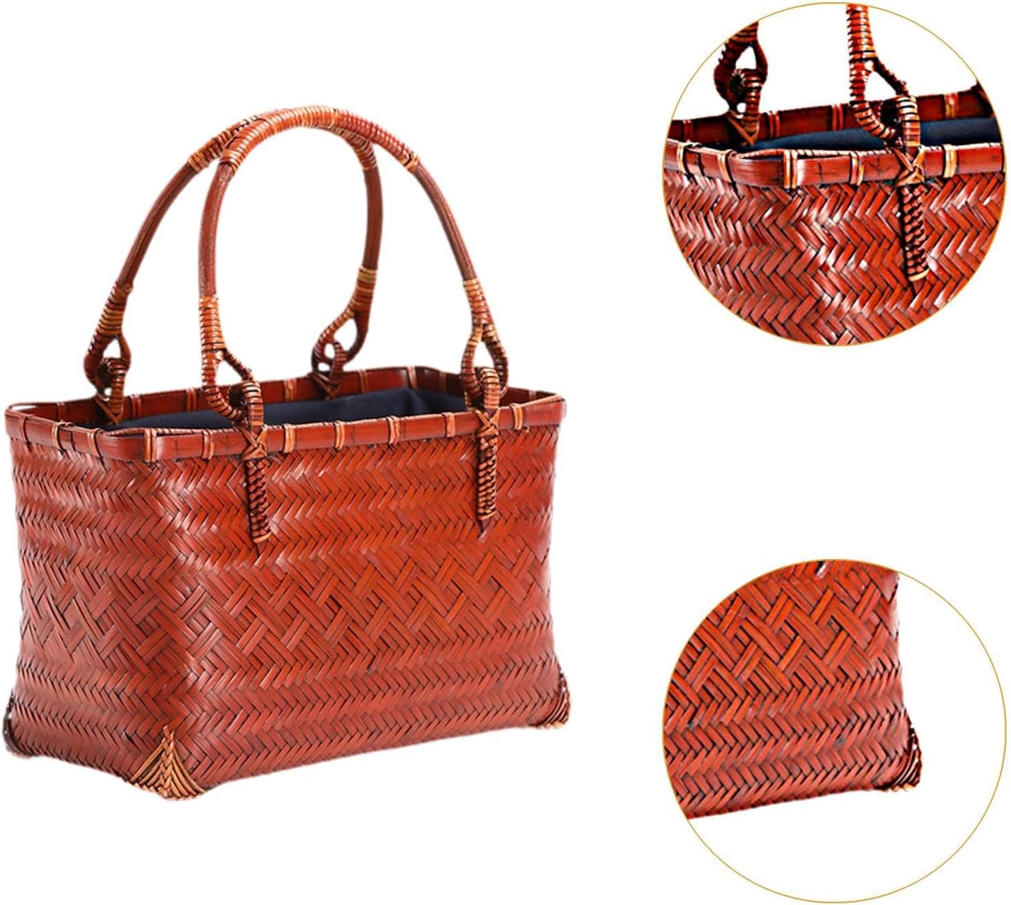 Women Tote Bag - Handcrafted Bamboo Woven Pouch Basket for Camping, Party, Hiking, Spring - Style C: 24x12x15cm (9.5x4.7x5.9 inch)