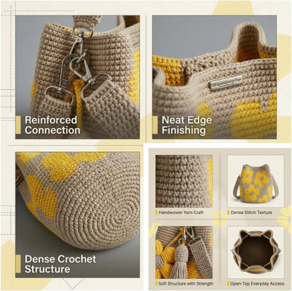 Handmade Crochet Flower Tote Bag – Boho 3D Flower & Tassel Shoulder Bag, Lightweight Beach Tote for Women
