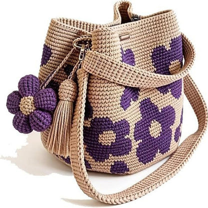 Handmade Crochet Flower Tote Bag for Women, Boho Floral Woven Crossbody Purse, Knit Beach Summer Shoulder Bag for Daily Use