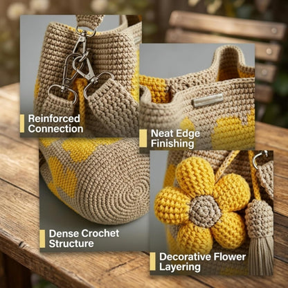 Handmade Crochet Flower Tote Bag for Women, Boho Floral Woven Crossbody Purse, Knit Beach Summer Shoulder Bag for Daily Use