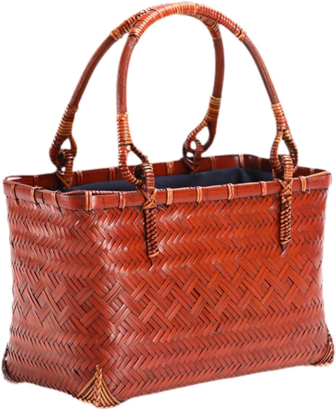 Women Tote Bag - Handcrafted Bamboo Woven Pouch Basket for Camping, Party, Hiking, Spring - Style C: 24x12x15cm (9.5x4.7x5.9 inch)