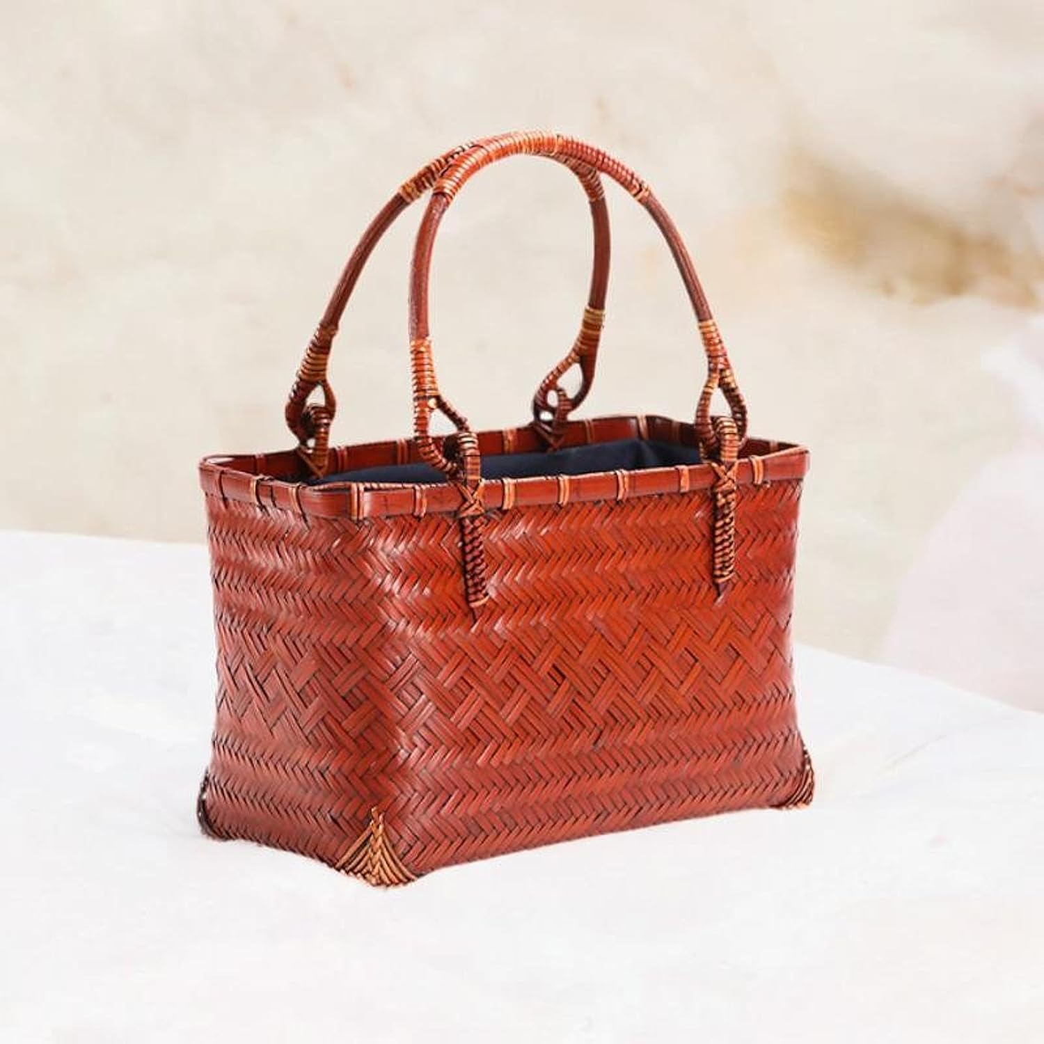 Women Tote Bag - Handcrafted Bamboo Woven Pouch Basket for Camping, Party, Hiking, Spring - Style C: 24x12x15cm (9.5x4.7x5.9 inch)