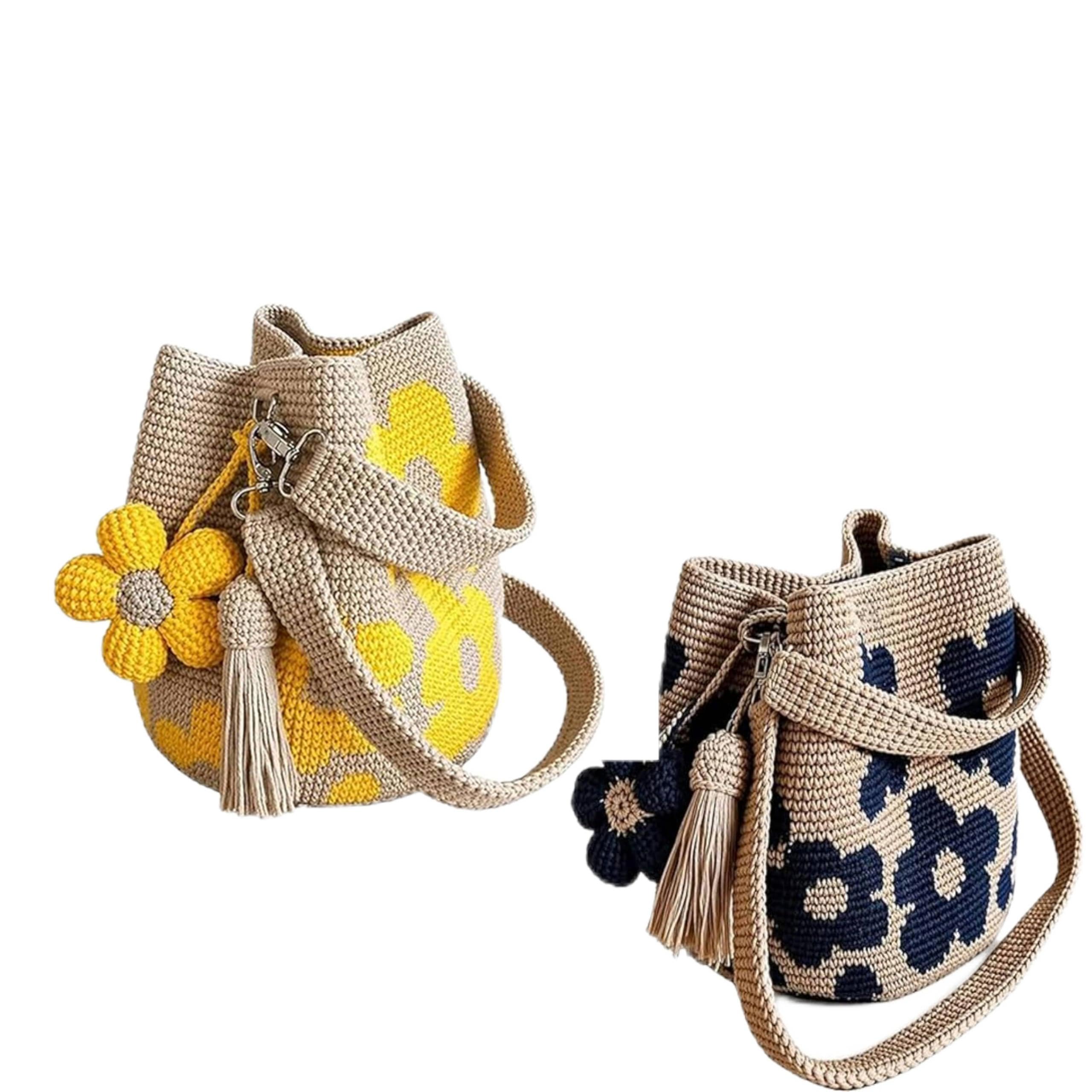 Handmade Crochet Flower Tote, Knit Floral Purse Bag Boho Beach Handbags Crossbody Shoulder Bag for Women