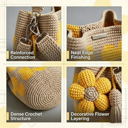 Handmade Crochet Flower Tote, Crochet Tote Bag for Women, Boho Floral Woven Beach Bags for Shopping, Beach, Travel, Daily Use