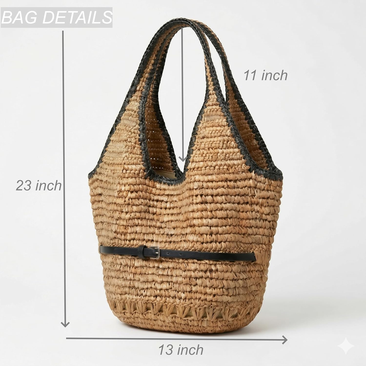 YXILEE Straw Bags For Women M Travel Straw Totes Bag Woven Summer Handmade Shoulder Bag Handbag (Black)