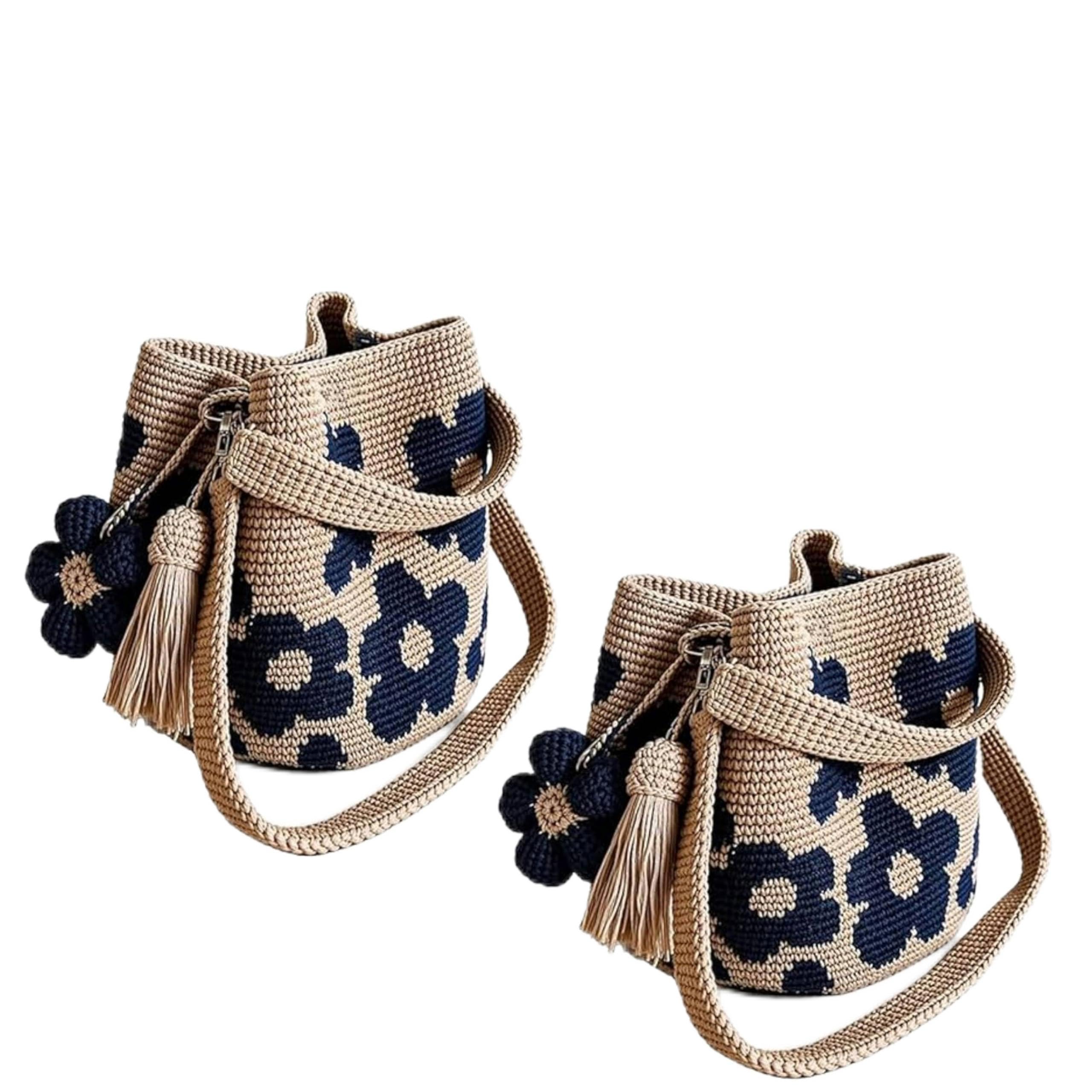 Handmade Crochet Flower Tote, Knit Floral Purse Bag Boho Beach Handbags Crossbody Shoulder Bag for Women